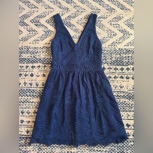 Alya Navy Crochet V-Neck Sleeveless Midi Dress